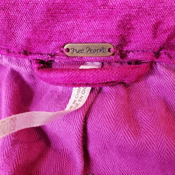 FREE PEOPLE Velvet Bomber Trucker Jacket Fuchsia Women's Size XS Fully Lined - Picture 2 of 15